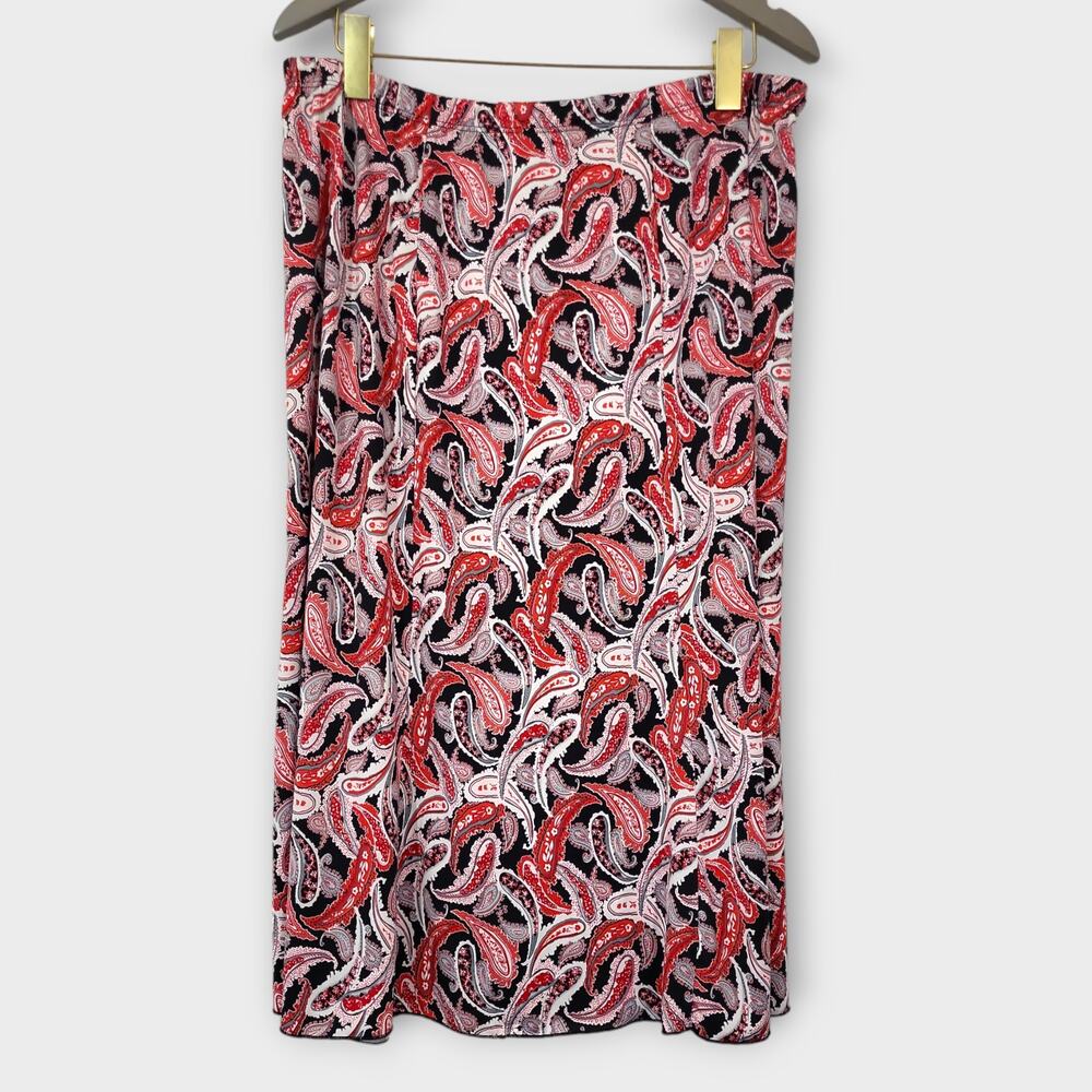 Vintage Skirt Double Take Womens 16 18 Red Black Floral Paisley A line 90s